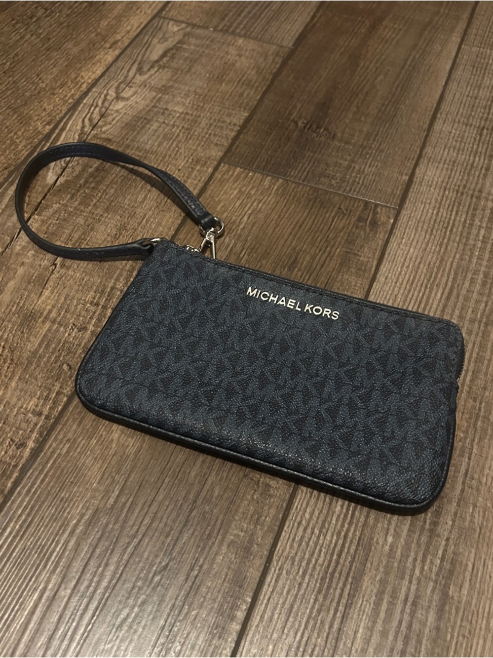 Michael Kors Navy MK Logo Wristlet with Detachable Strap
